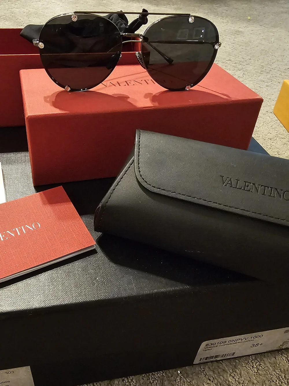 Valentino Women's Black Aviator Sunglasses with Crystal Accents